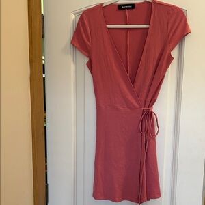 Reformation Ribbed  Coral Wrap Dress lightweight for spring